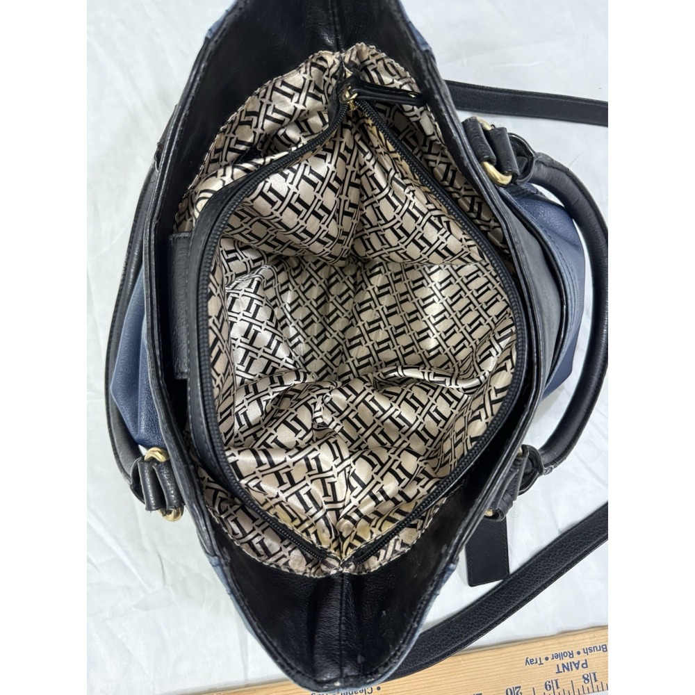 Tignanello Leather Purse Handbag Over Shoulder Navy‎ Blue and Black Gold Accents - Picture 11 of 16